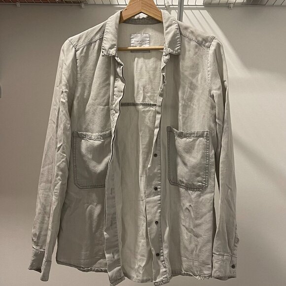ZARA Trafaluc Button Down Shirt with Rolled-up Sleeve - Light Grey - Size S - Picture 1 of 6